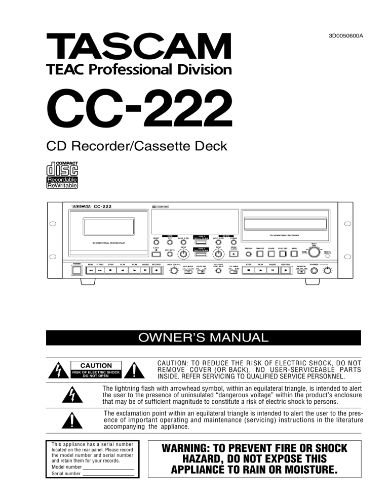 Sony Cassette Player CC-222 User manual Sony Cassette Player CC-222 User manual