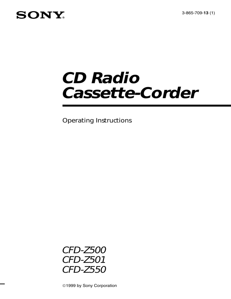 Sony Cassette Player CFD-Z501 User manual Sony Cassette Player CFD-Z501 User manual