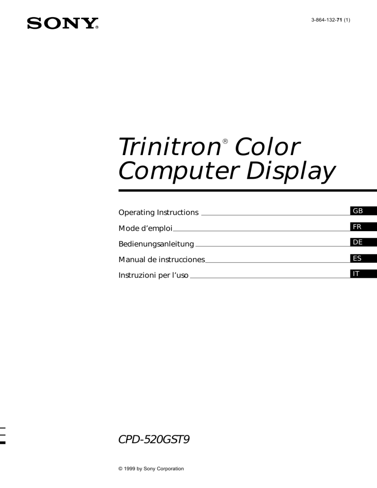 Sony Computer Monitor CPD-520GST9 User manual Sony Computer Monitor CPD-520GST9 User manual