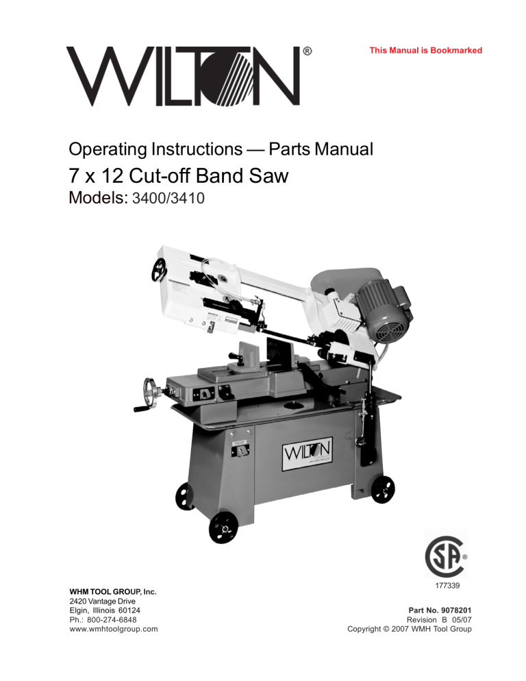 Wilton Saw 3410 User manual Wilton Saw 3410 User manual