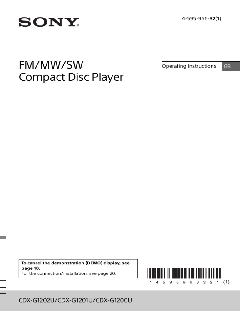 Sony CDX-G1201U, CDX-G1202U, CDX-G1200U Operating instructions Sony CDX-G1201U, CDX-G1202U, CDX-G1200U Operating instructions
