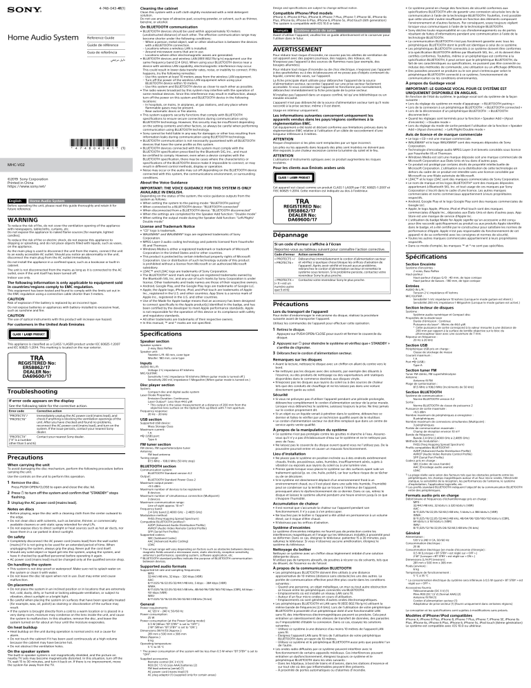 Sony MHC-V02 Owner's manual Sony MHC-V02 Owner's manual
