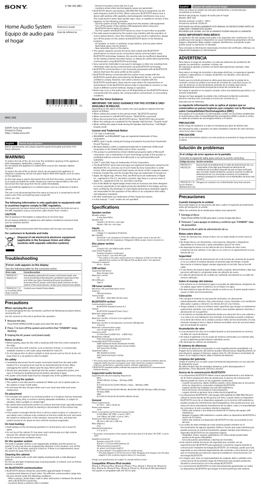 Sony MHC-V02 Reference guide Sony MHC-V02 Reference guide
