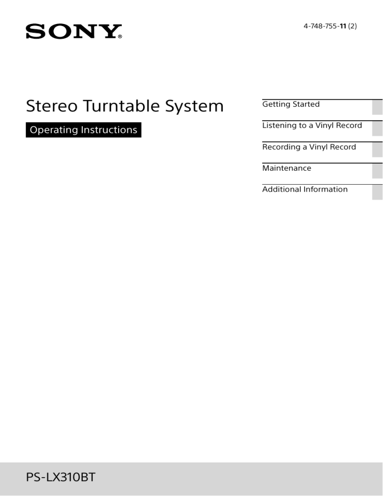 Sony PS-LX310BT Operating instructions Sony PS-LX310BT Operating instructions