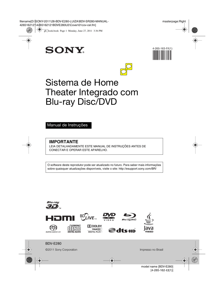 Sony BDV-E280 Owner's manual Sony BDV-E280 Owner's manual