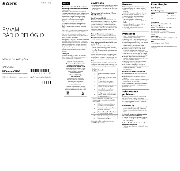 Sony ICF-C414 Owner's manual Sony ICF-C414 Owner's manual