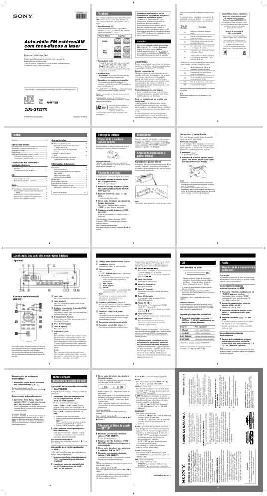 Sony CDX-GT327X Owner's manual Sony CDX-GT327X Owner's manual