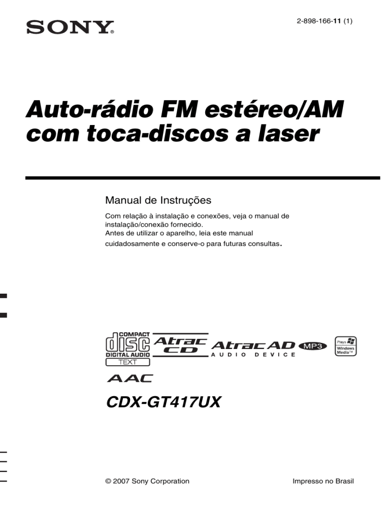 Sony CDX-GT417UX Owner's manual Sony CDX-GT417UX Owner's manual