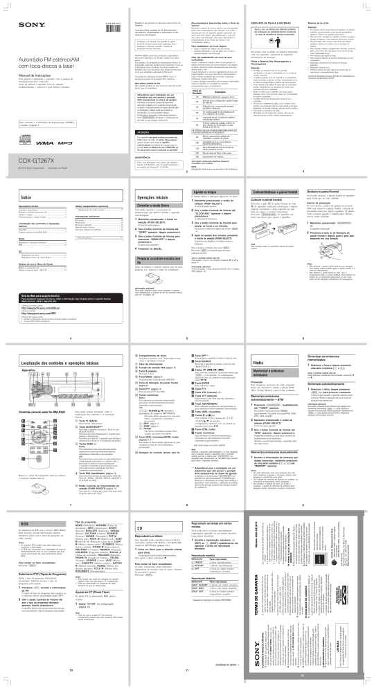 Sony CDX-GT267X Owner's manual Sony CDX-GT267X Owner's manual