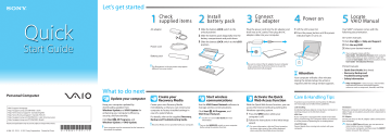 Sony VPCEH13FD, VPCEL13FD, VPCEH17FD, VPCEH15FD, VPCEL15FD, VPCEH12FX, VPCEG15FD, VPCEG190S Quick start guide Sony VPCEH13FD, VPCEL13FD, VPCEH17FD, VPCEH15FD, VPCEL15FD, VPCEH12FX, VPCEG15FD, VPCEG190S Quick start guide