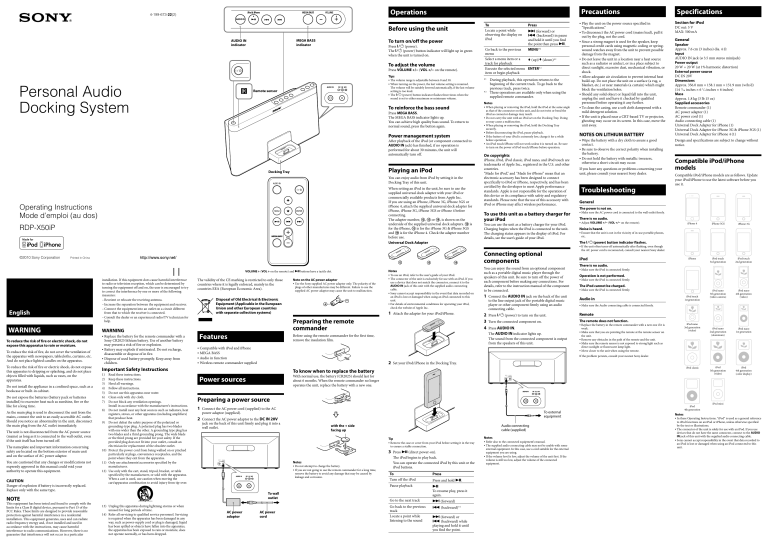 Sony RDP-X50IP Operating instructions Sony RDP-X50IP Operating instructions
