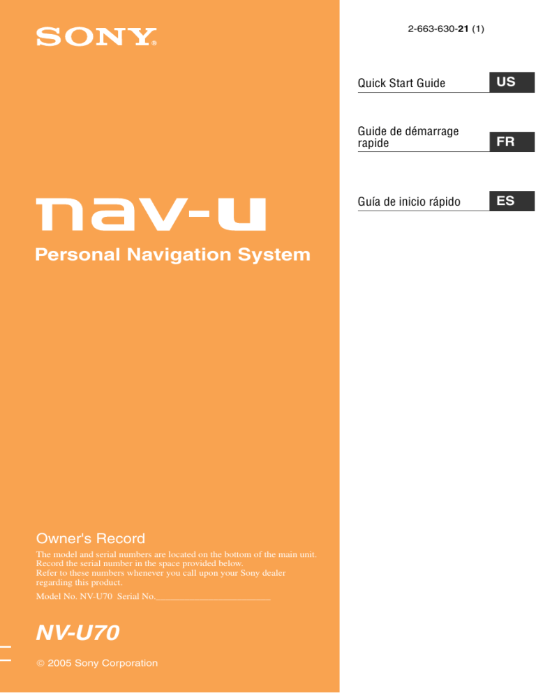Sony NV U70, NV-U70 Quick start guide Sony NV U70, NV-U70 Quick start guide