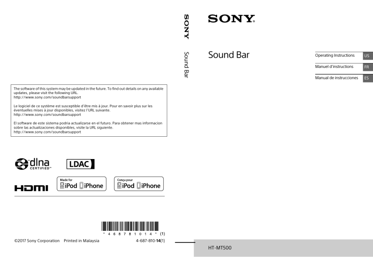 Sony HT-MT500 Operating instructions Sony HT-MT500 Operating instructions