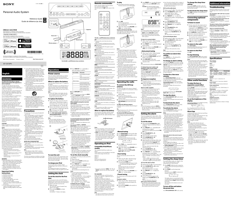 Sony ICF-CS15iPN Operating instructions Sony ICF-CS15iPN Operating instructions