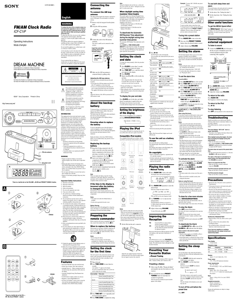Sony ICF-C1IP Operating instructions Sony ICF-C1IP Operating instructions