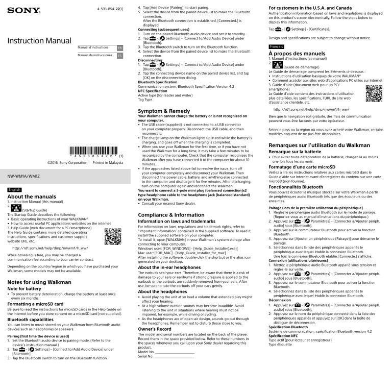 Sony NW-WM1A, NW-WM1Z Operating instructions Sony NW-WM1A, NW-WM1Z Operating instructions