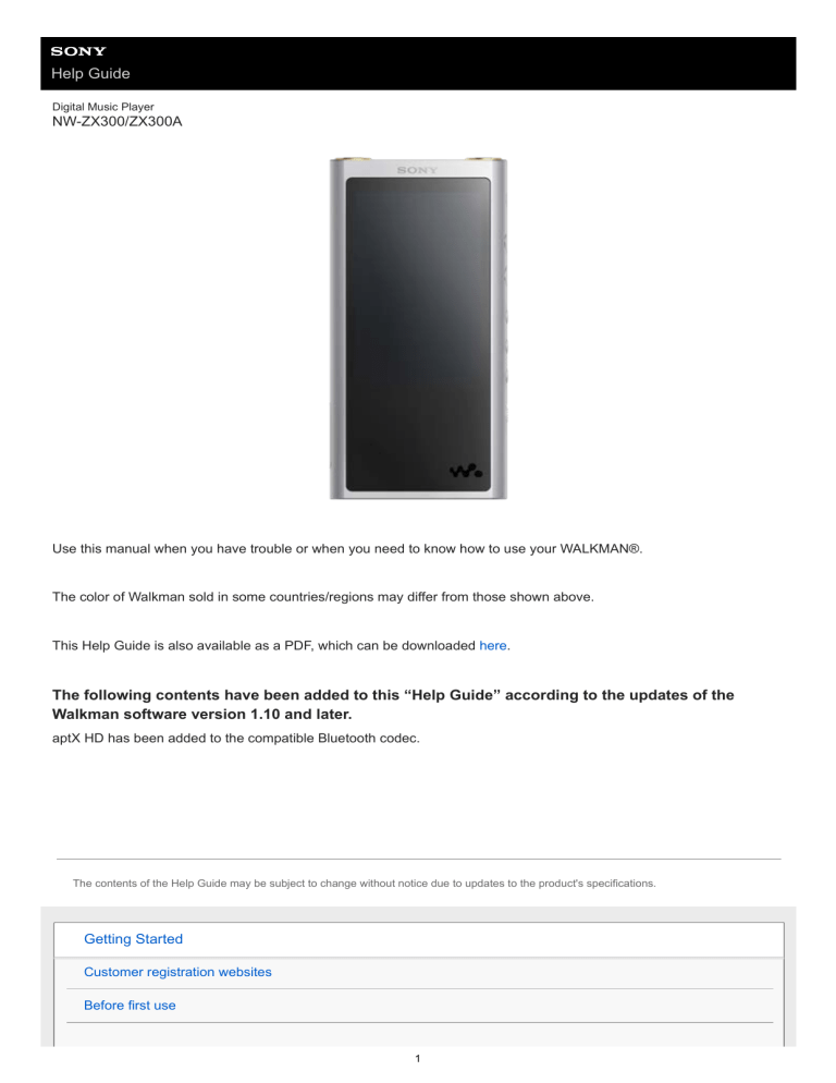 Sony NW-ZX300 Owner's manual Sony NW-ZX300 Owner's manual