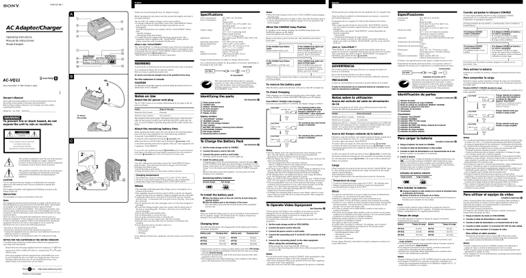Sony AC-VQ11 Owner's manual Sony AC-VQ11 Owner's manual