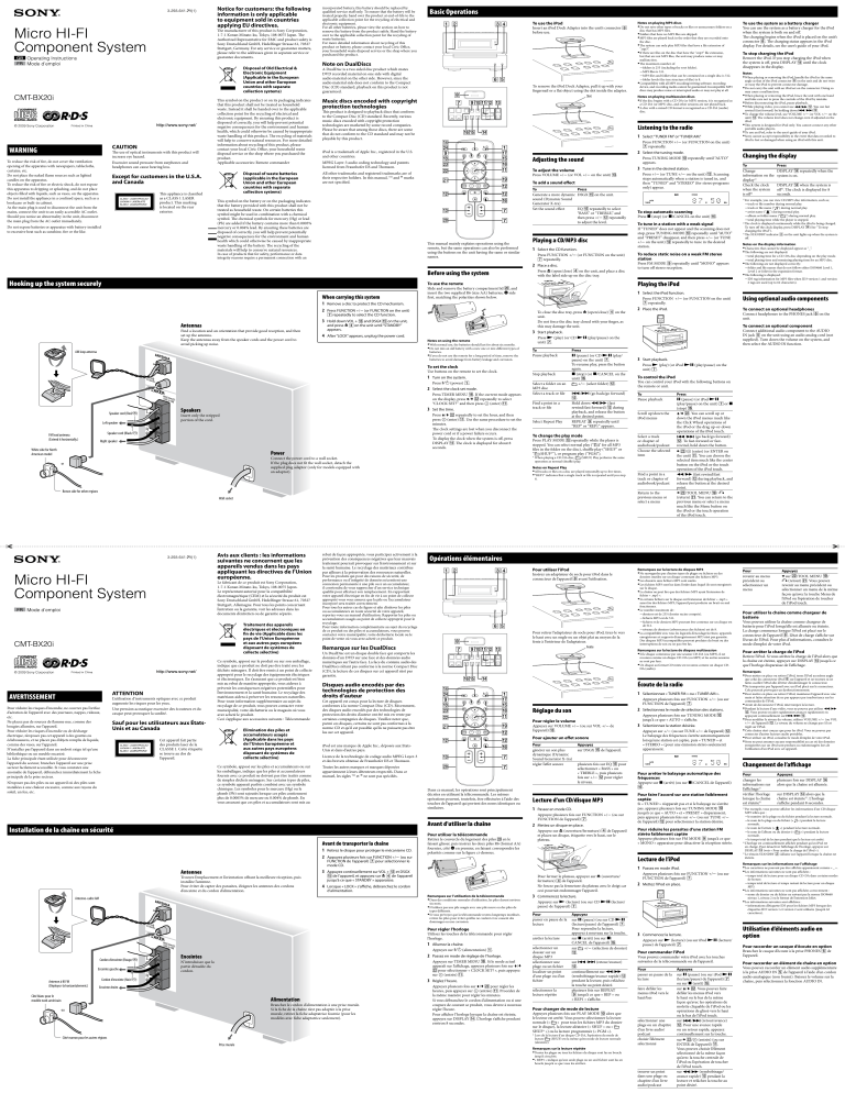 Sony CMT-BX20i Owner's manual Sony CMT-BX20i Owner's manual