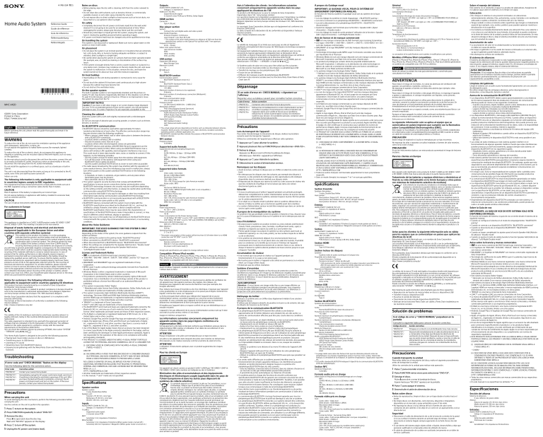 Sony MHC-V42D Reference guide Sony MHC-V42D Reference guide