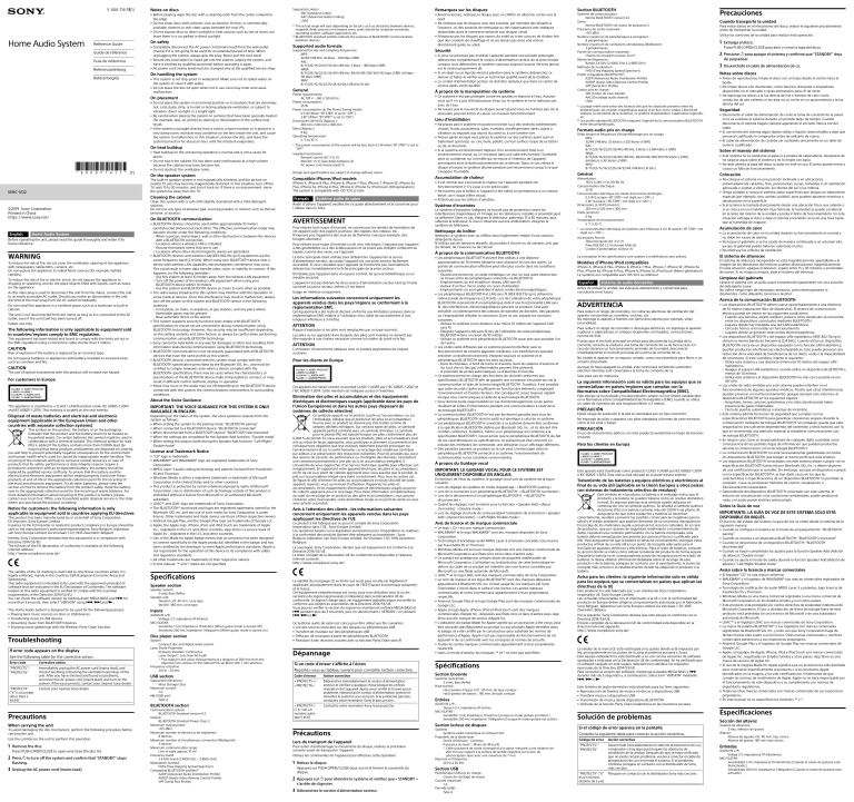 Sony MHC-V02 Reference guide Sony MHC-V02 Reference guide