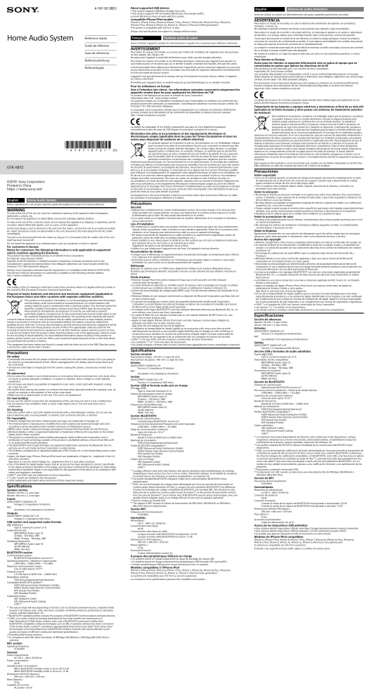 Sony GTK-XB72 Reference guide Sony GTK-XB72 Reference guide
