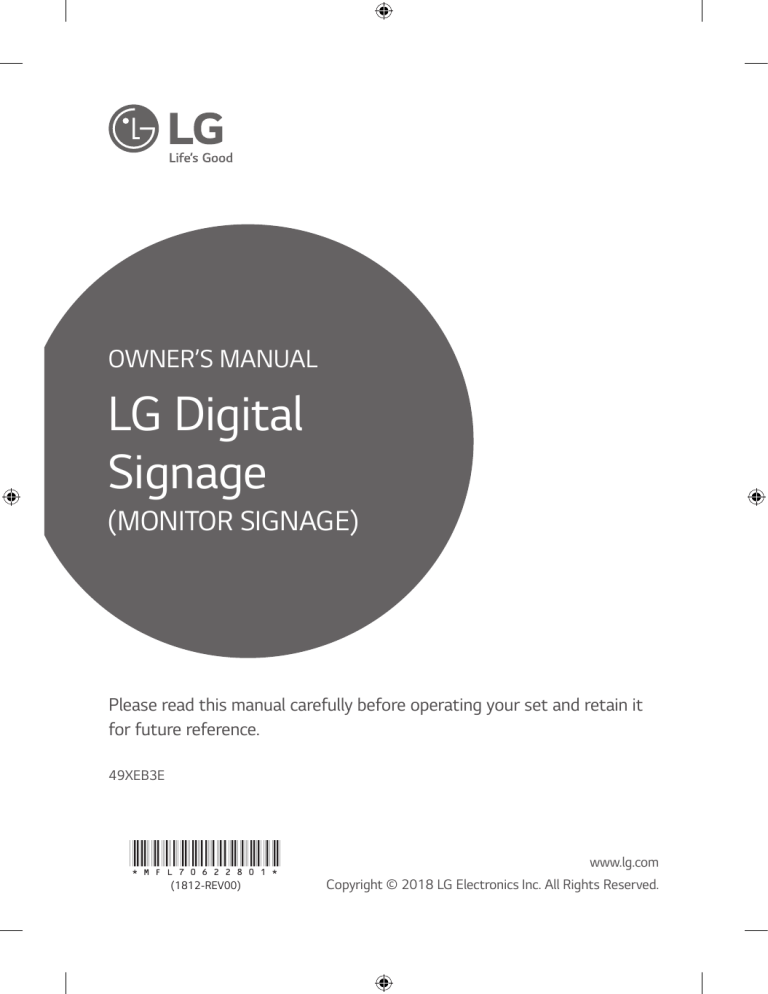 LG 49XEB3E-B Owner's manual LG 49XEB3E-B Owner's manual