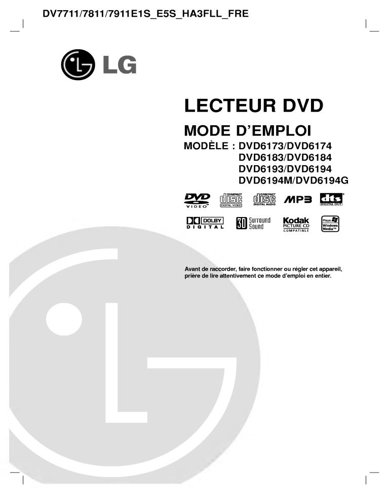 LG DV7511E5S, DVD6054, DV7511E6S, DV7511E4M Owner's manual LG DV7511E5S, DVD6054, DV7511E6S, DV7511E4M Owner's manual