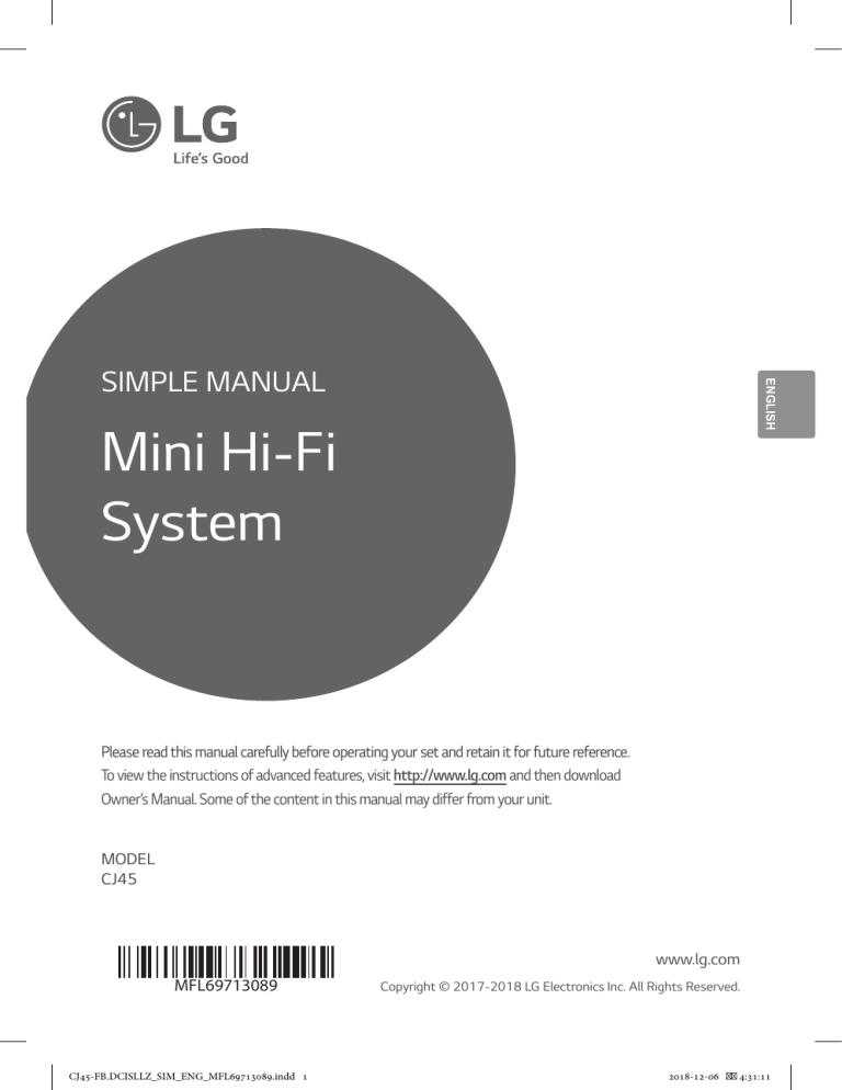 LG CJ45, XBOOM CJ45 Quick start guide LG CJ45, XBOOM CJ45 Quick start guide