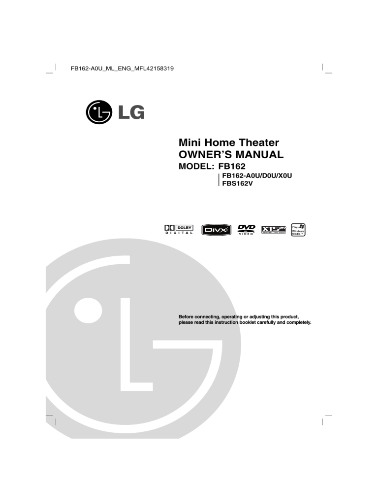 LG FB162-A0U, FB162 Owner's manual LG FB162-A0U, FB162 Owner's manual