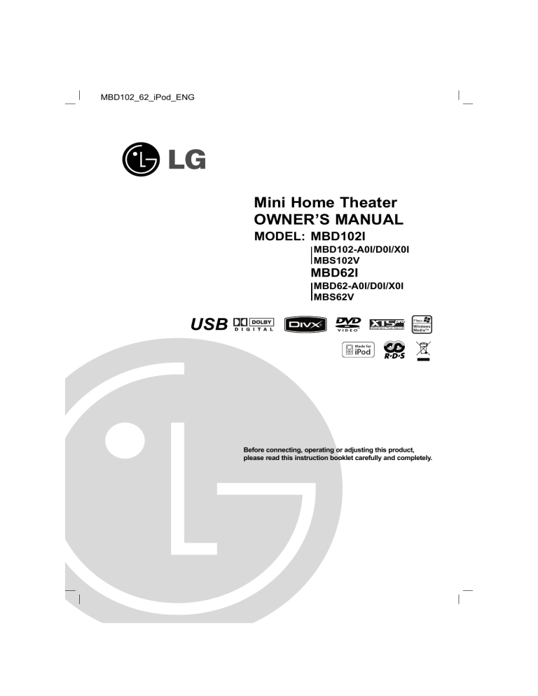 LG MBD62-D0I, MBD62I Owner's manual LG MBD62-D0I, MBD62I Owner's manual