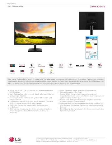 LG 24MK400H-B Datasheet LG 24MK400H-B Datasheet