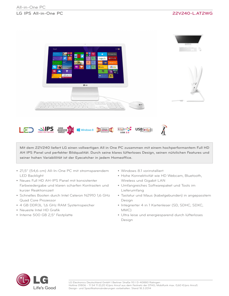 LG 22V240-L.AT2WG Datasheet LG 22V240-L.AT2WG Datasheet