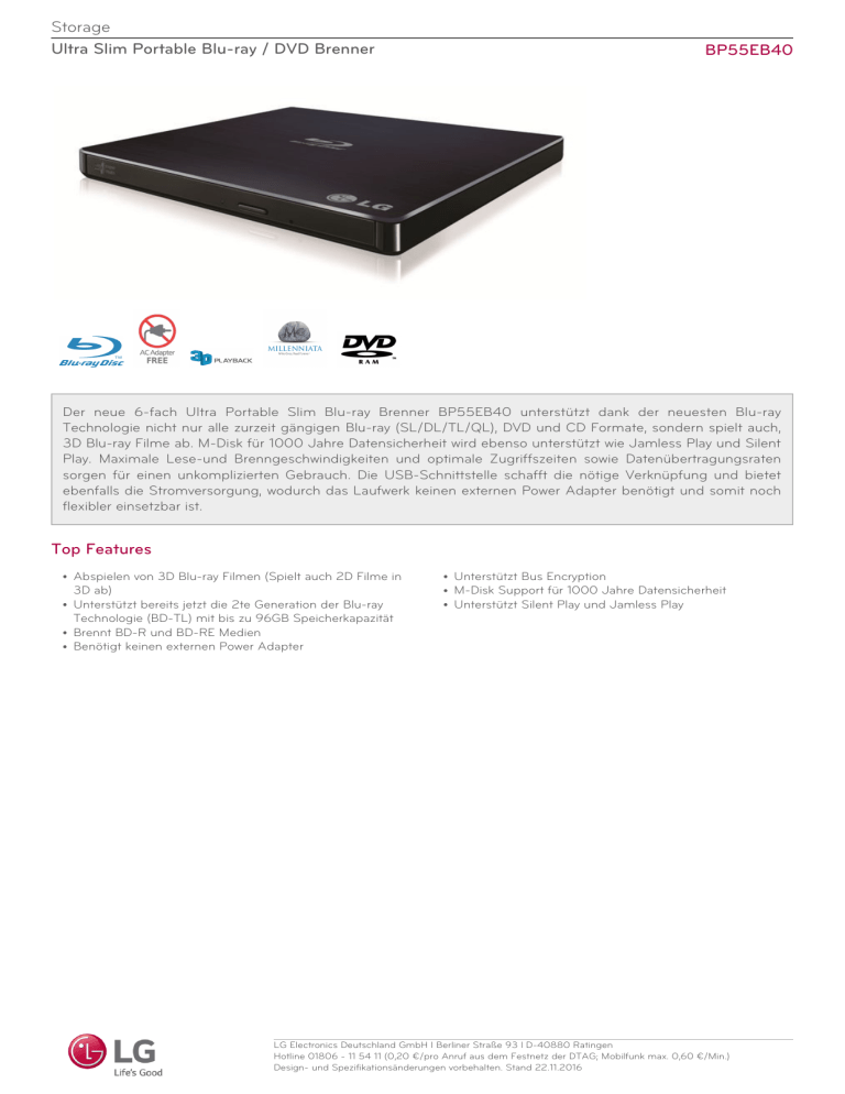LG BD :BP55EB40 Blu-ray DVD Datasheet LG BD :BP55EB40 Blu-ray DVD Datasheet