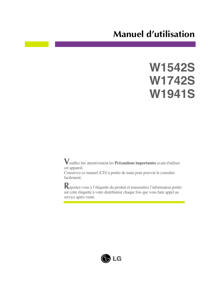 LG 058393, W1742S-PF, W1941S-PF Owner's manual LG 058393, W1742S-PF, W1941S-PF Owner's manual