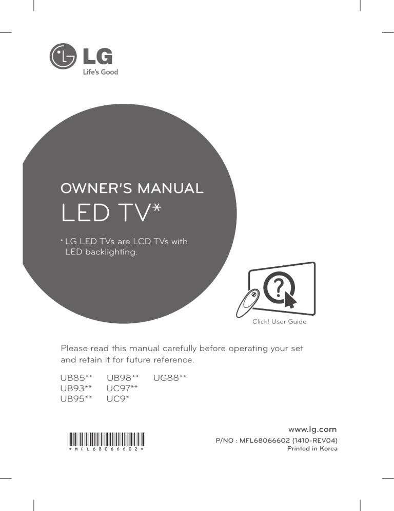 LG 105UC900V, 105UC9V, 98UB980V Owner's manual LG 105UC900V, 105UC9V, 98UB980V Owner's manual