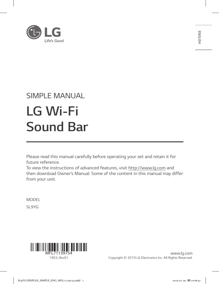LG SL9YG Owner's manual LG SL9YG Owner's manual