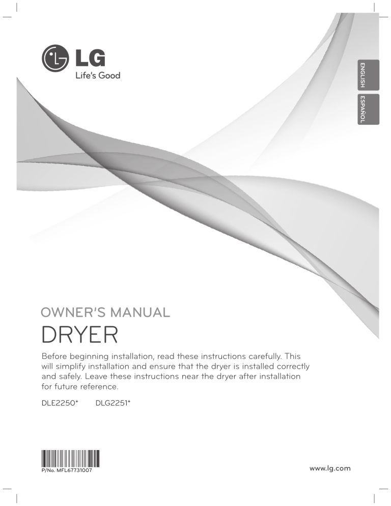 LG DLG2251W, 8806084068149 Owner's manual LG DLG2251W, 8806084068149 Owner's manual