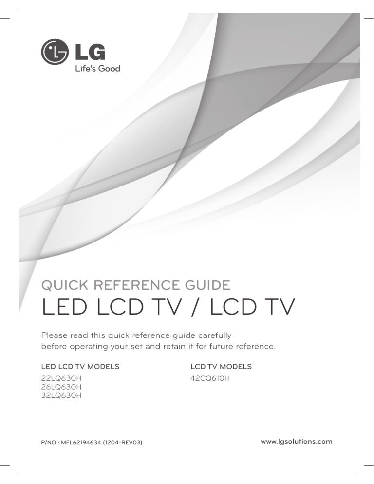 LG 42CQ610H, 32LQ630H Owner's manual LG 42CQ610H, 32LQ630H Owner's manual