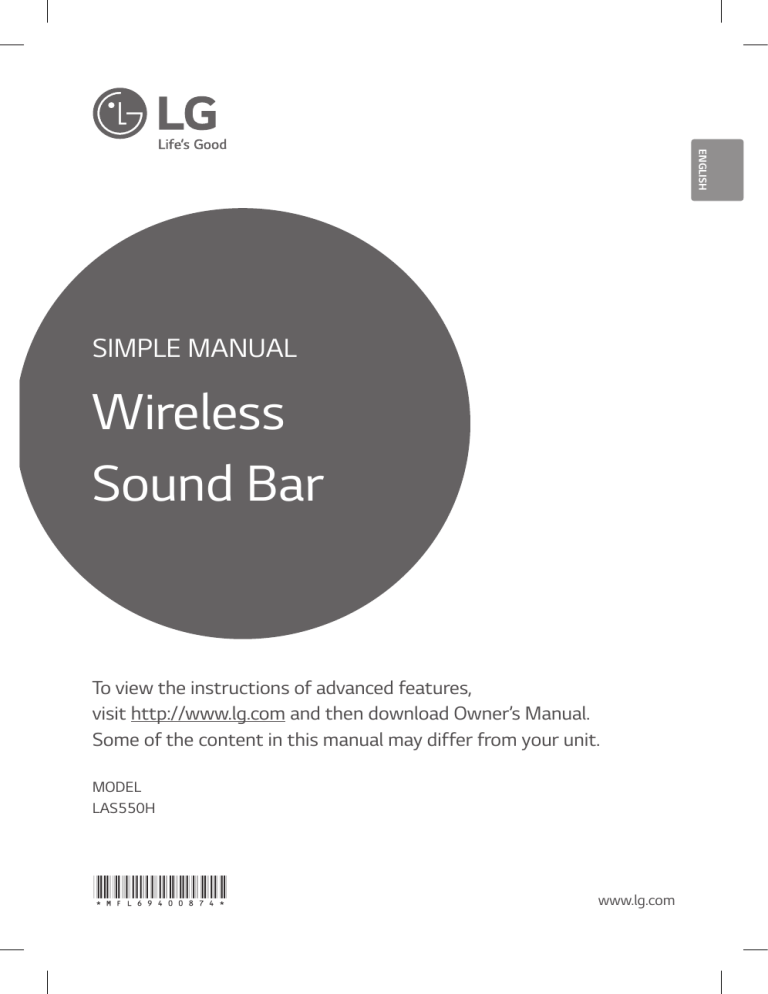 LG LAS550H Owner's manual LG LAS550H Owner's manual