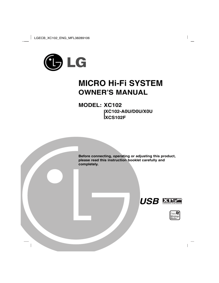 LG XC102, XC102-A0U Owner's manual LG XC102, XC102-A0U Owner's manual