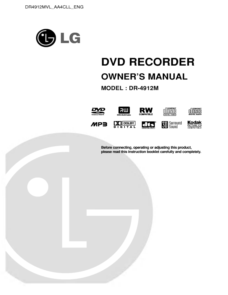 LG DR-4912M, DR4912MVL Owner's manual LG DR-4912M, DR4912MVL Owner's manual