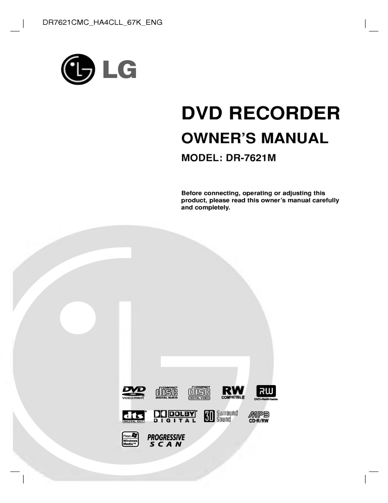 LG DR7621CMC Owner's manual LG DR7621CMC Owner's manual