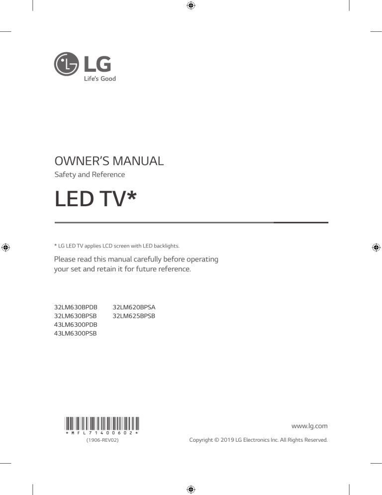 LG 32LM630BPSB Owner's manual LG 32LM630BPSB Owner's manual