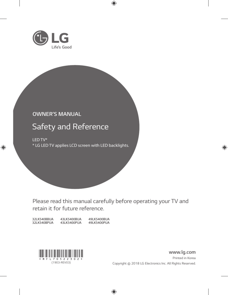 LG 32LK540BPUA Owner's manual LG 32LK540BPUA Owner's manual