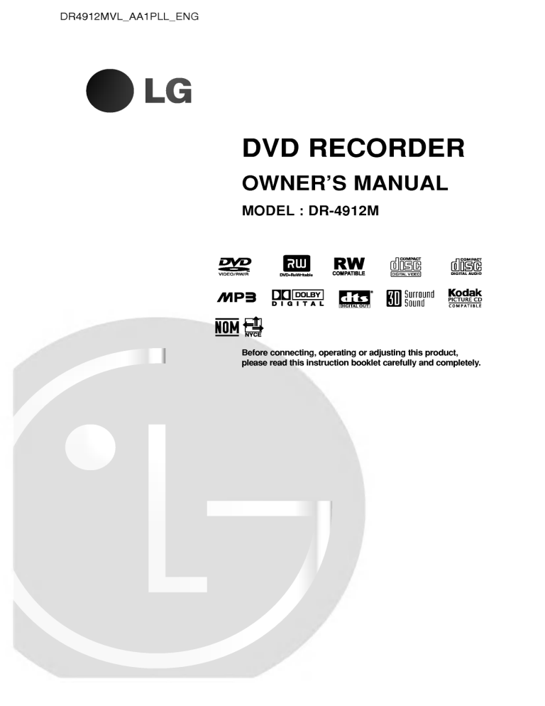 LG DR-4912M, DR4912MVL Owner's manual LG DR-4912M, DR4912MVL Owner's manual