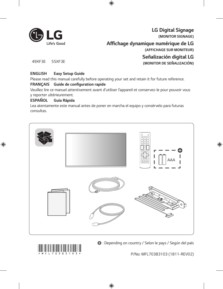LG 55XF3E-B Quick setup guide LG 55XF3E-B Quick setup guide