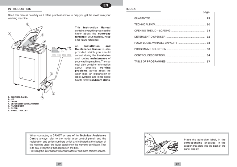 Candy LB CTL85TVES User manual Candy LB CTL85TVES User manual