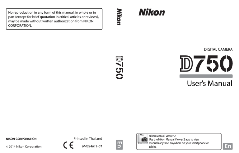 Nikon D750 User manual Nikon D750 User manual