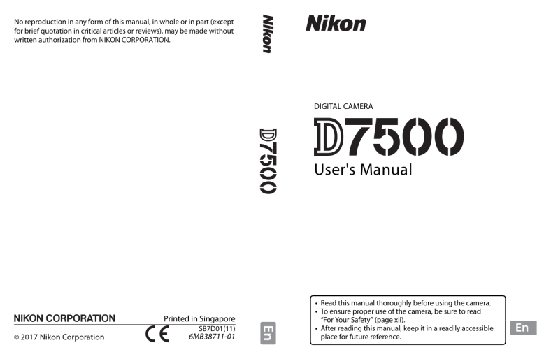 Nikon D7500 User manual Nikon D7500 User manual